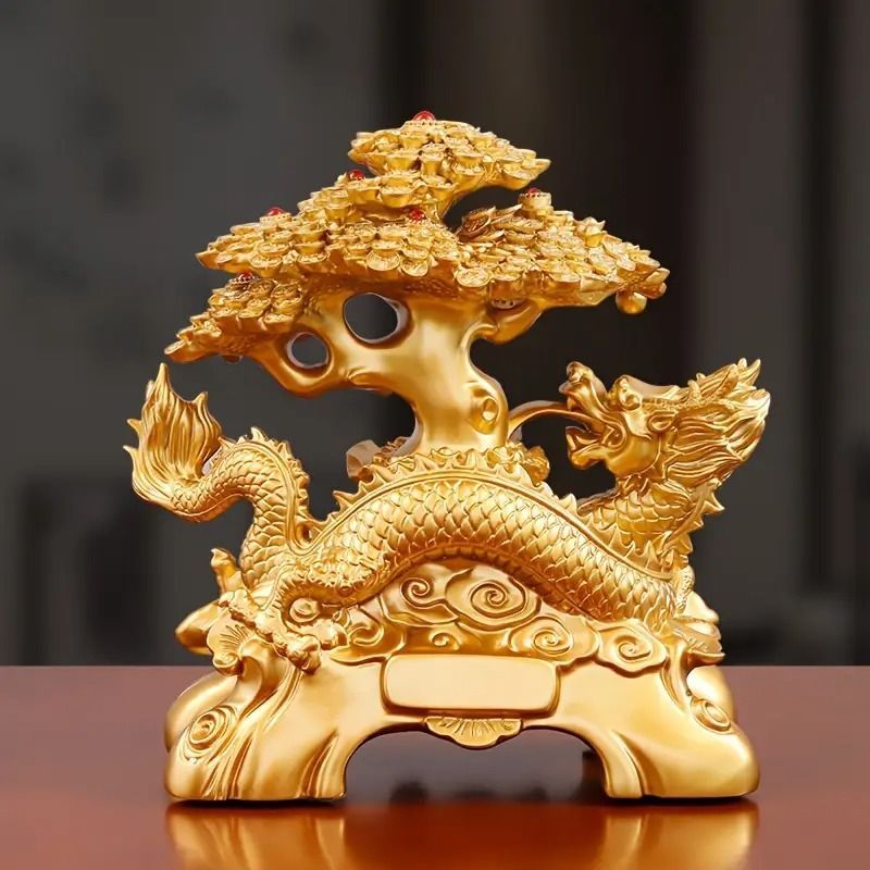 インテリア小物 金のなる木 龍 ドラゴン 竜 ゴールド 金 招財樹 富 繁栄 樹脂素材 高級感 運 開運 商売繁盛 黄金 オブジェ 置物 インテリア 玄関 リビング 風水縁起物 贈り物 プレゼント
