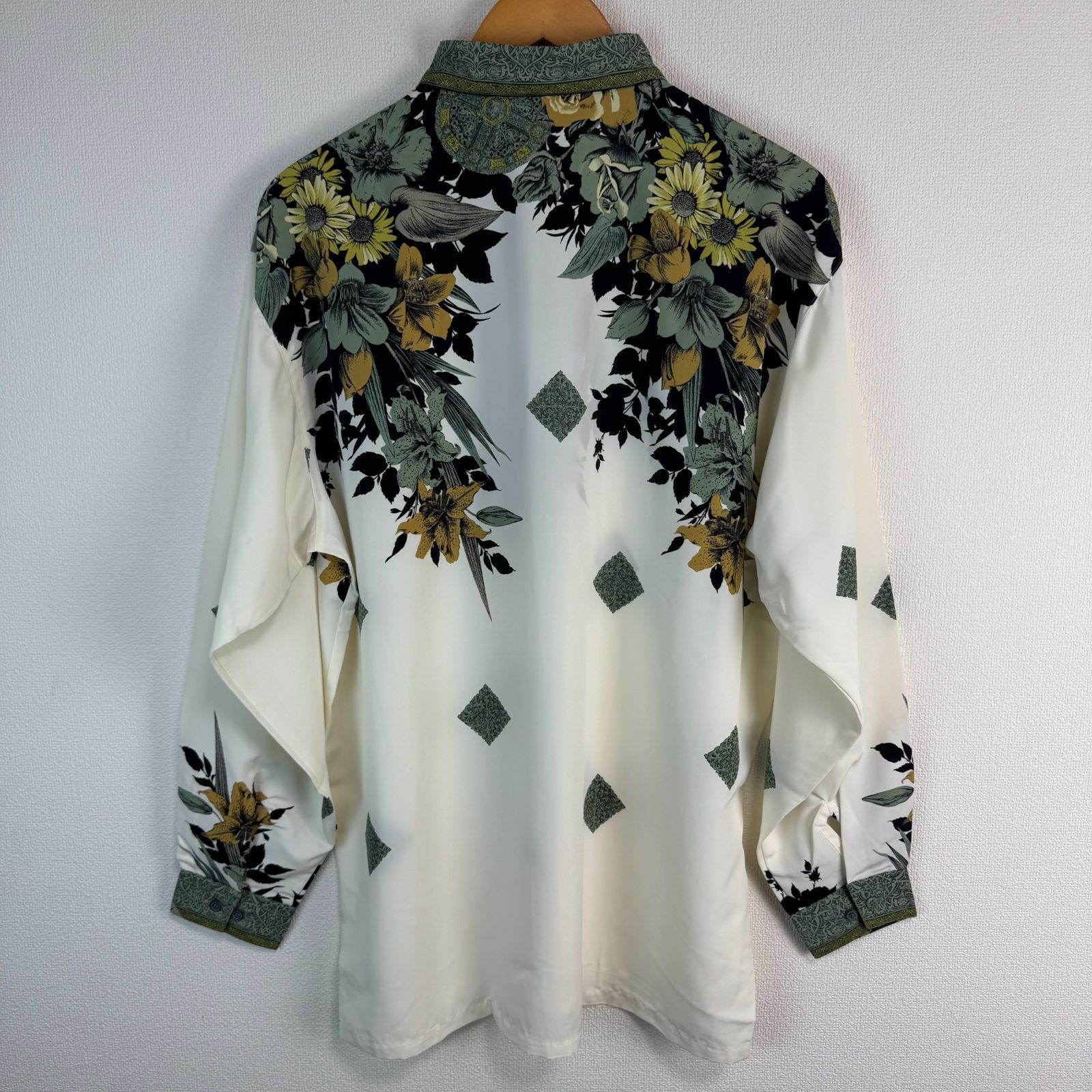 日本製 90sヴィンテージ 刺繍 総柄シャツ ボックスシルエット マスタード roial シャツ ROIAL SS SHIRT&frasl;ロイアル ボックスシルエットオープン