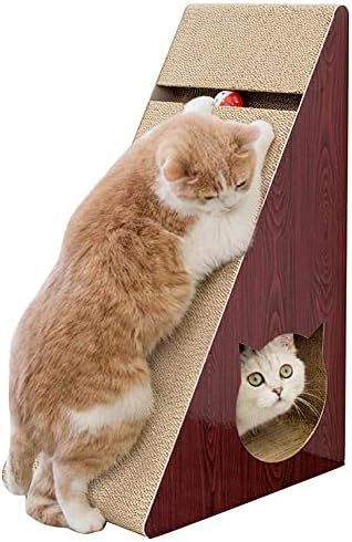 【在庫処分】TAKEY猫爪とぎ 段ボール つめとぎ Yuttemi 大猫のおもちゃ 研ぎクズが出にい 鈴付き 三角型 より高密度 ストレス発散 壁や家具の保護 縦置き/横置き 木目調デザイン 運動不足解消 