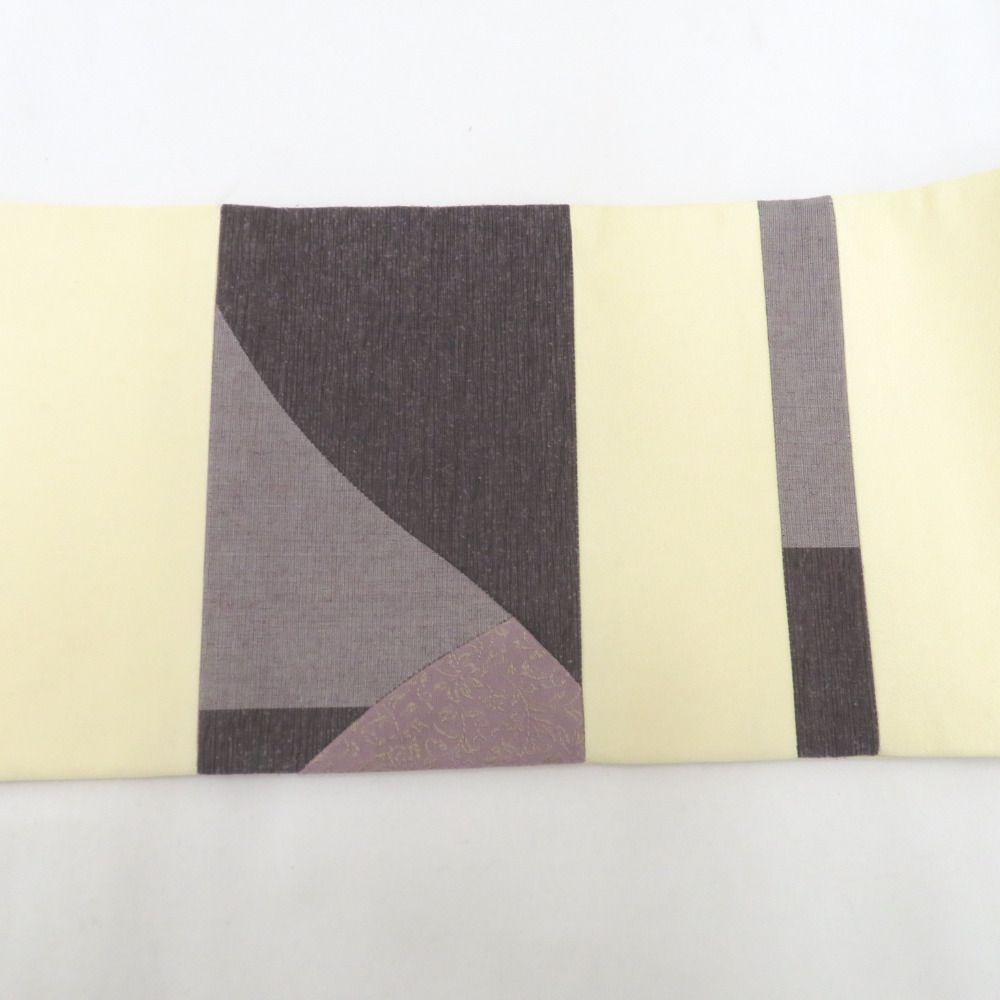 名古屋帯 作り帯 付帯 正絹 シェルピンク×パープル系 切嵌め 裂取り