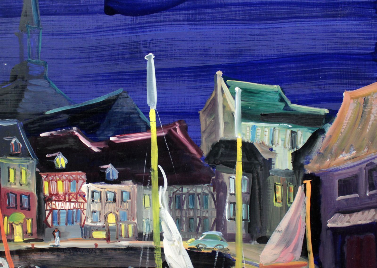 東 弘孝『月夜のオンフルール』油彩画【真作保証】 絵画 東弘孝 油絵・油彩画『月夜のオンフルール港』【真作保証】 絵画