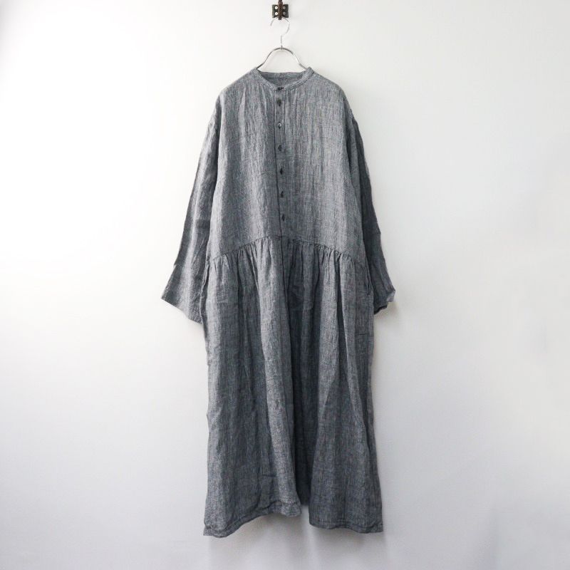 2025AW ネストローブ nest Robe リネン クラシカルグレンチェック シャツワンピース F|グレー バンド 2400014410235