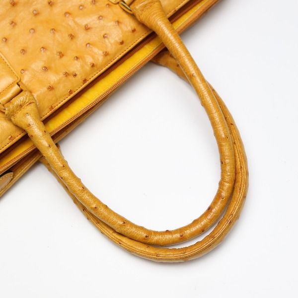 purty clubオーストリッチレザー ハンドバッグ キャメル 極美品】オーストリッチ ハンドバッグ オールレザー 南京錠鍵