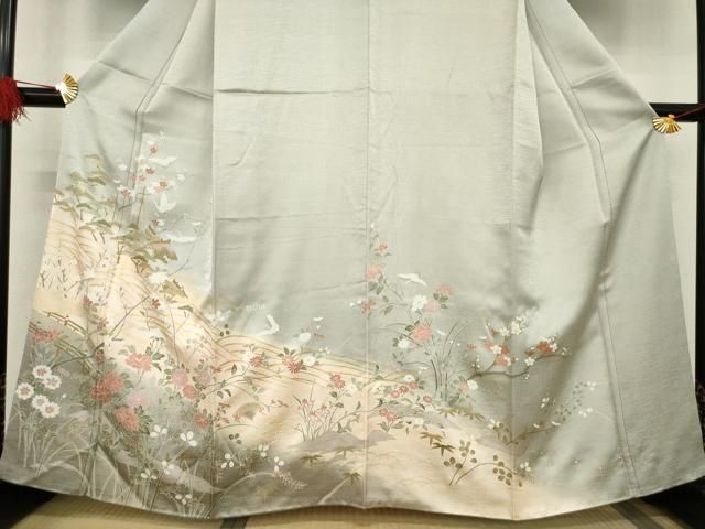 正絹 友禅 訪問着 金彩 暈し染め 風景草花文 身丈157 平和屋着物