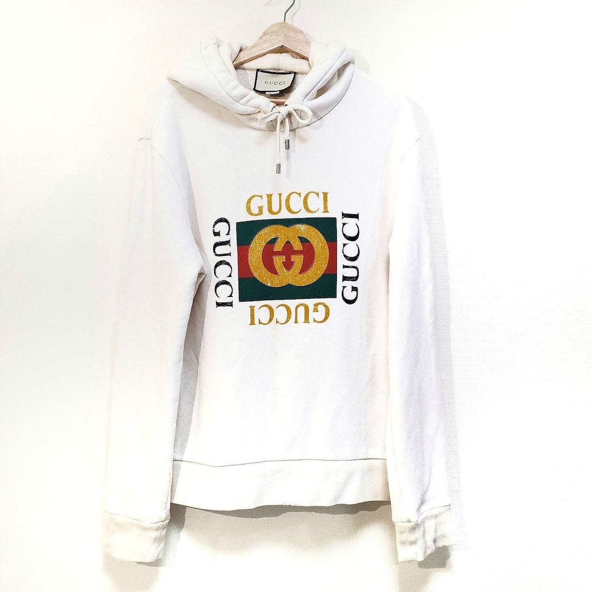 GUCCI(グッチ) パーカー サイズL メンズ美品 - アイボリー×オレンジ