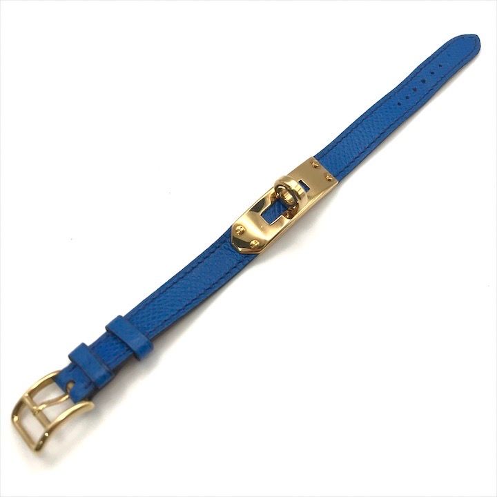 HERMES エルメス ケリー ブレスレット ブルー× ゴールド 超美品 HERMES エルメス ケリー ターンロック ゴールド金具 ○V