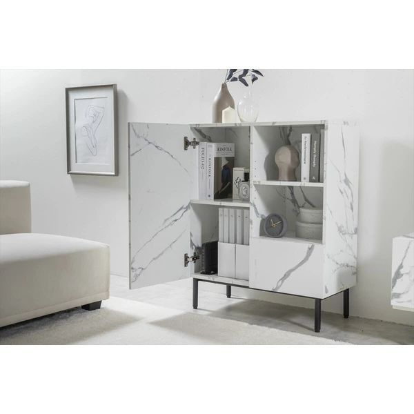 キャビネット 幅72 引き出し収納 大理石柄 チェスト 収納棚 扉収納