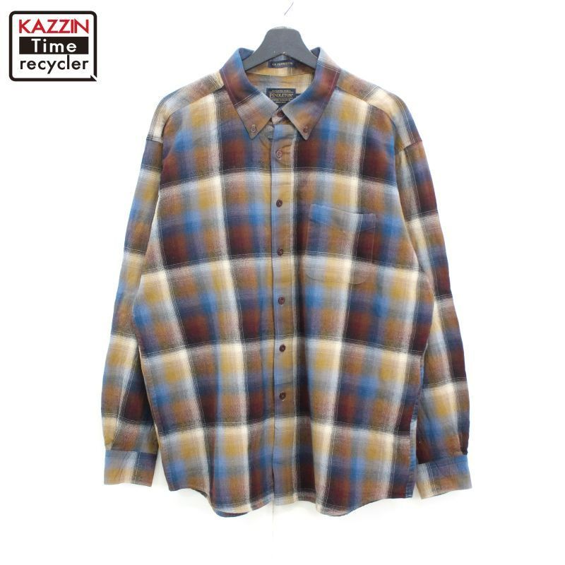00s PENDLETON オンブレチェック柄 ボタンダウン ウール 長袖シャツ