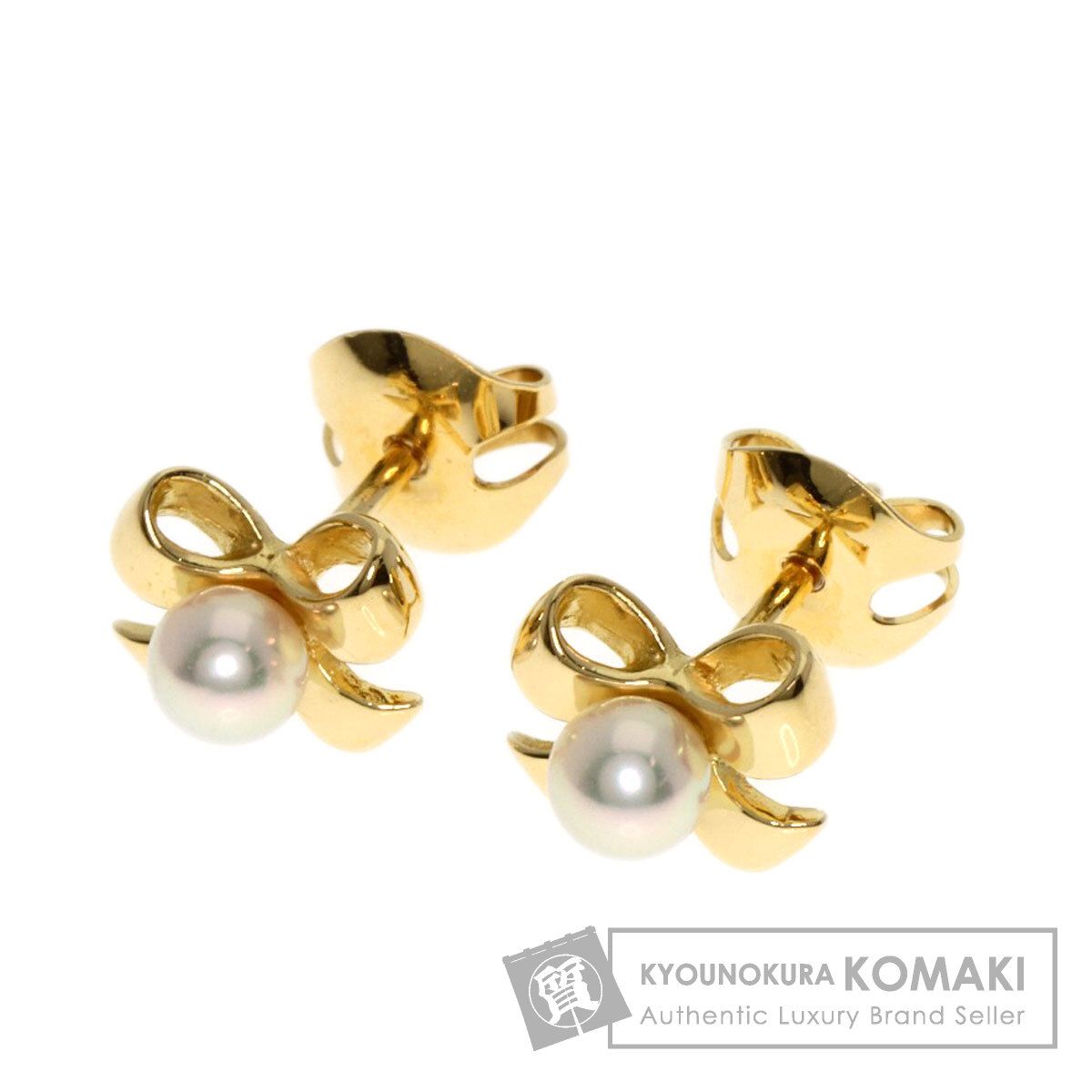 ミキモト K18YG アコヤベビーパール ピアス 径約 3.7mm リボン