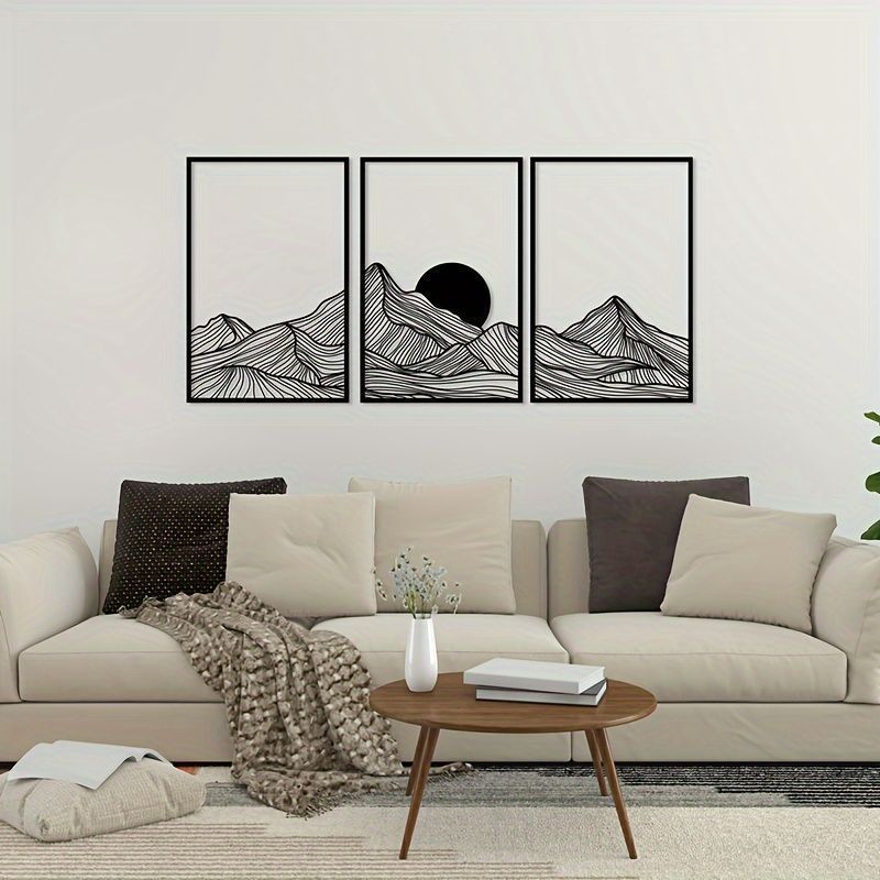 アート ウォールアート 現代的 3点セット壁掛け メタルウォールアートセット 自然 グラフィック 山岳地帯のパネル モダン サンセット サンライズ ボヘミアンスタイル ウォールデコレーション リビングルーム 寝室 オフィス ウォール彫刻 ゴールド NEXPOTALLINN_EU
