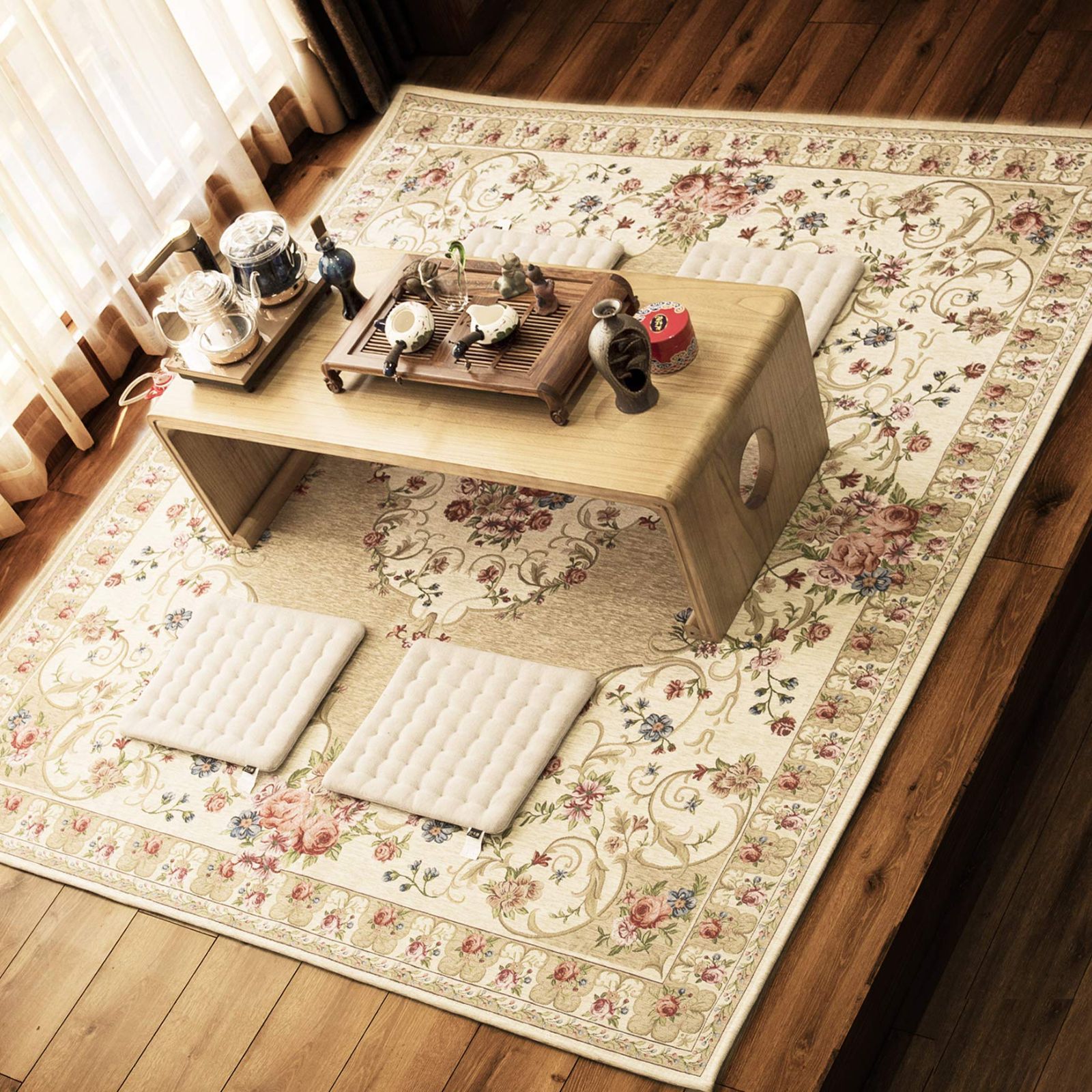 シェニール糸使用 上品ローズ柄ラグマット オールシーズン対応 シェニール糸使用 上品ローズ柄ラグマット オールシーズン対応 オール