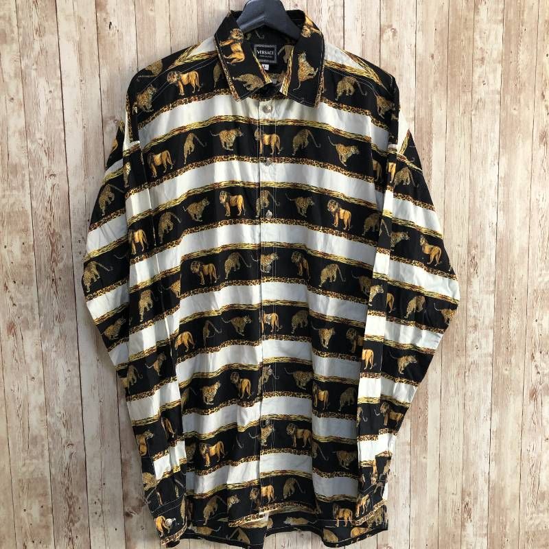 VERSACE ヴェルサーチ メンズ シャツ アニマル 虎 ライオン L 訳アリ