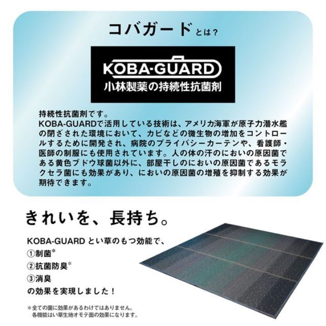 ラグ 小林製薬 持続性抗菌剤 KOBA-GUARD 制菌 抗菌防臭  滑り止め 不織布 夏 い草 グラデーション ブルー 約190×300cm【ブルー】【代引不可】 イケヒコ・コーポレーション 1070480041103 ラグ マット 小林製薬 ラグ