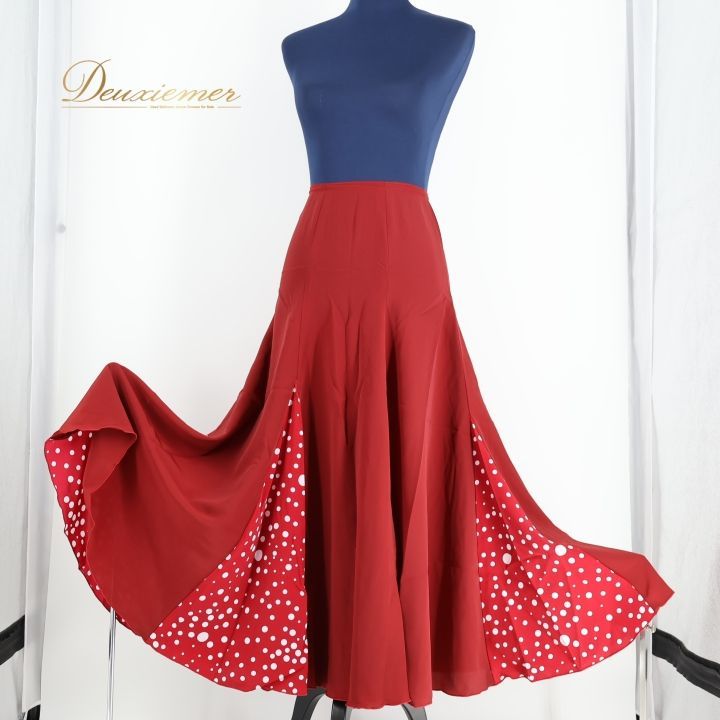 フラメンコ 衣装 ファルダ レッド系 エルモサ イベリア スカート 赤 白 水玉 ドット柄 レッスン HERMOSA IBERIA ワインレッド 落ち着いた かわいい 上品 ホワイト系