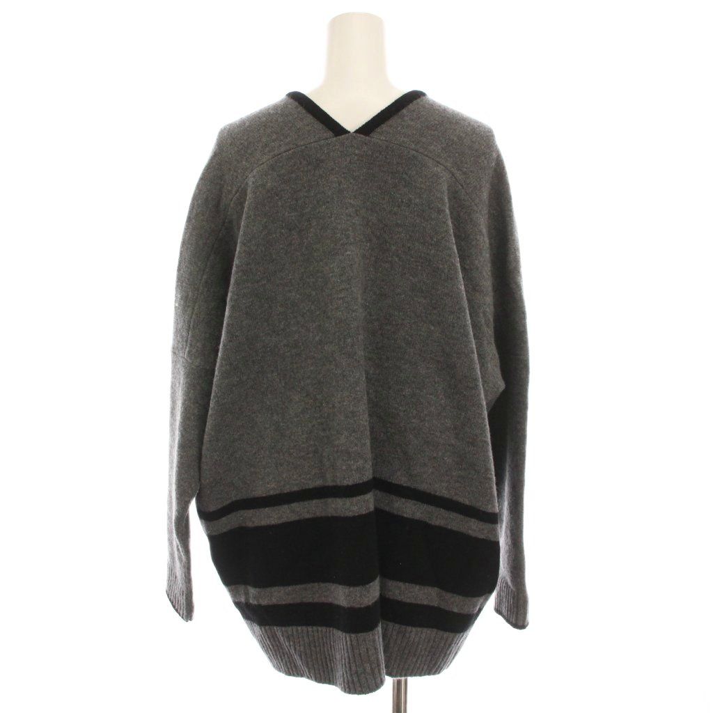 レリアン Leilian カーディガン ニット オーバーサイズ Vネック 長袖 9 グレー 黒 JR-0707467 YM