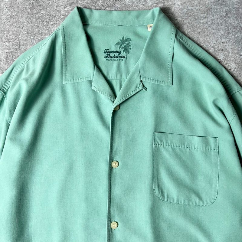 00s Tommy Bahama 無地 100% シルク 半袖 オープンカラー シャツ