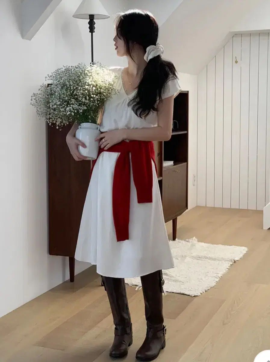 サテン レイヤード ロング ワンピース