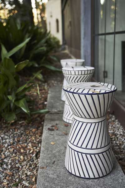 陶器製トライバルテイストなスツール φ30×H45cm No.21 Ａ MARWIL-DEMENAGEMENTS_CH