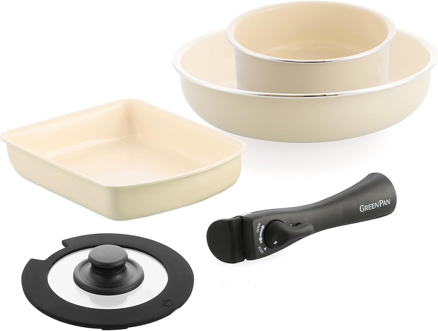 グリーンパン GREENPAN 鍋 フライパン 5点 セット 取っ手のとれる IH ガス 食洗機 対応 有害物質不使用 PFASフリー セラミックコーティング 【クリックシェフ】 こびりつきにくい 汚れが落としや