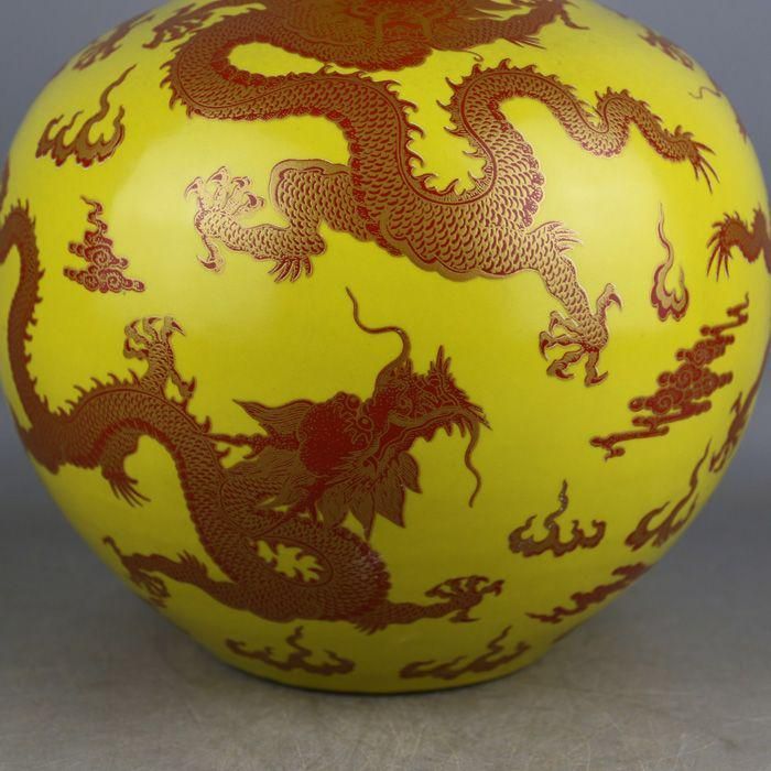 中国美術 パステル蒔絵五龍紋天球瓶 景徳鎮 装飾品 現代工芸