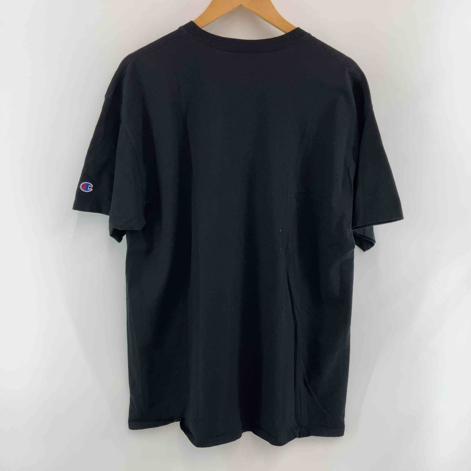 Champion ブラック プリントロゴ メンズ チャンピオン Tシャツ(半袖/袖