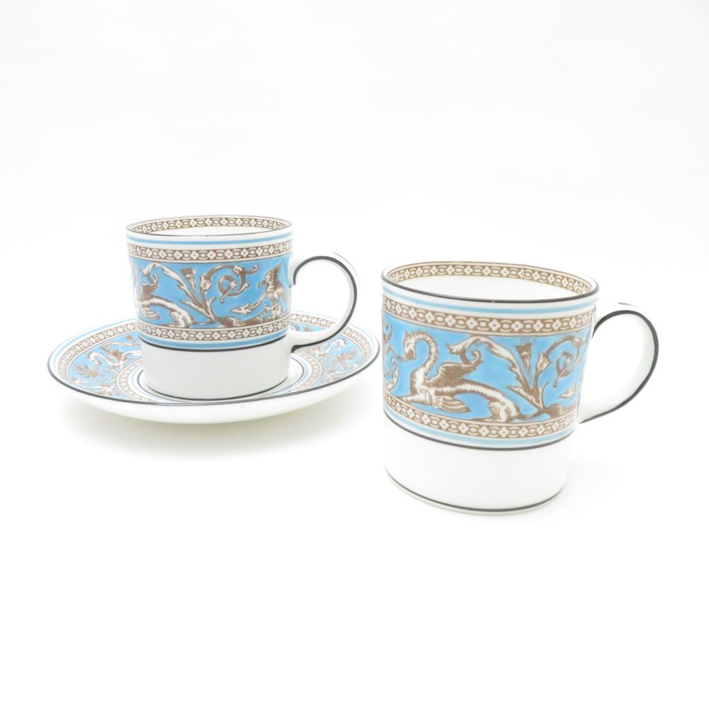 WEDGWOOD ウェッジウッド フロレンティーンターコイズ コーヒーカップ＆ソーサー カップ 2点 セット キャン 黒壺 SM4603F2