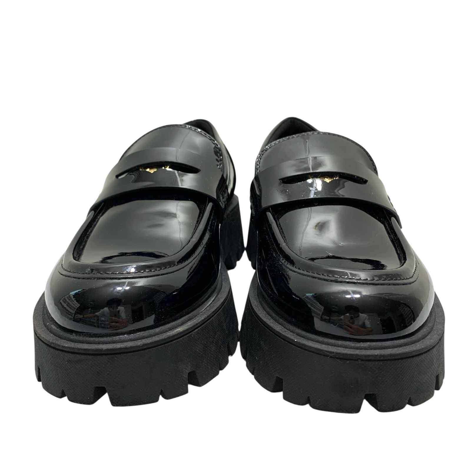 美品】ZARA 厚底ローファー ZARA 黒 ローファー35 トラックソール 厚底