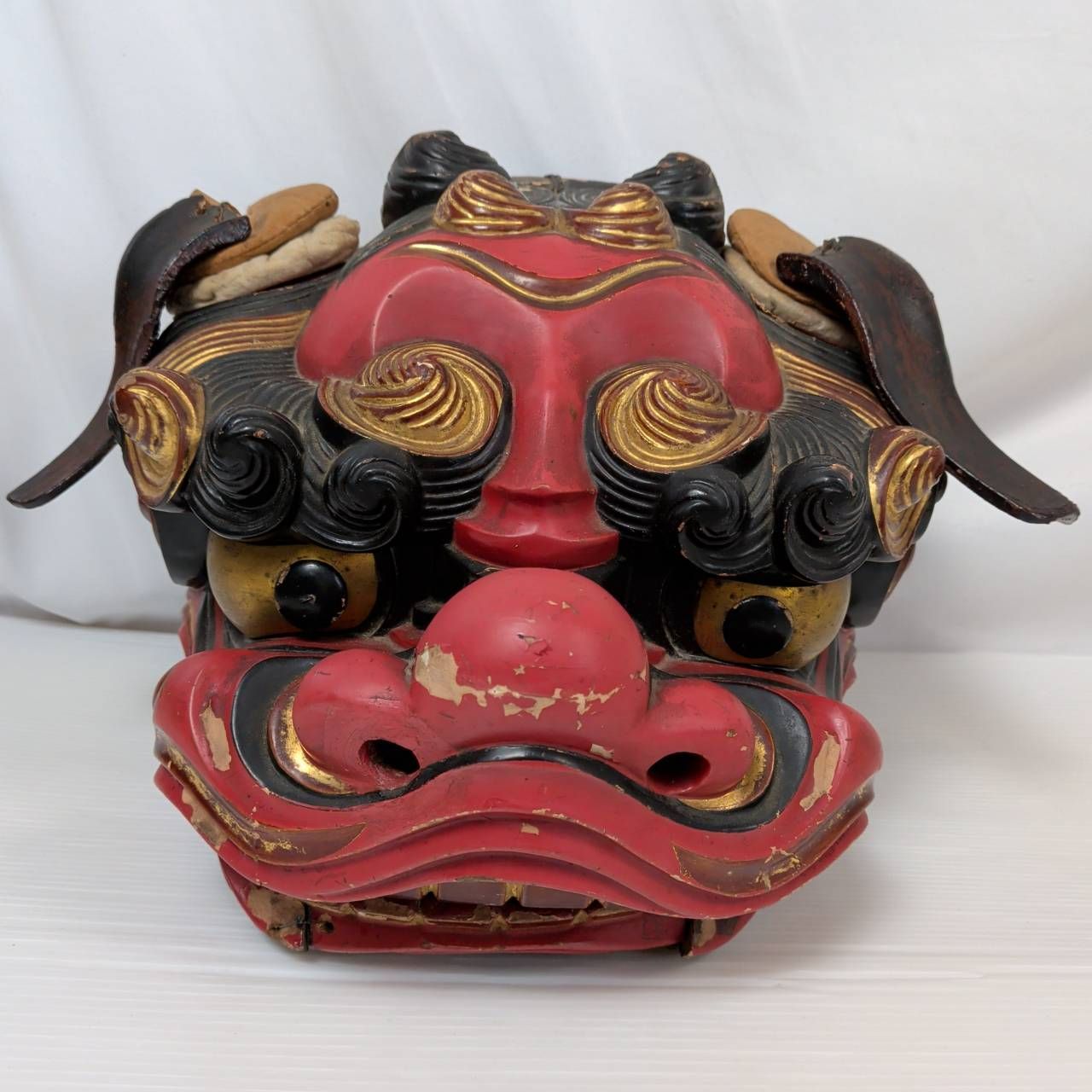 獅子舞の頭 木製 年代物 骨董 劣化あり