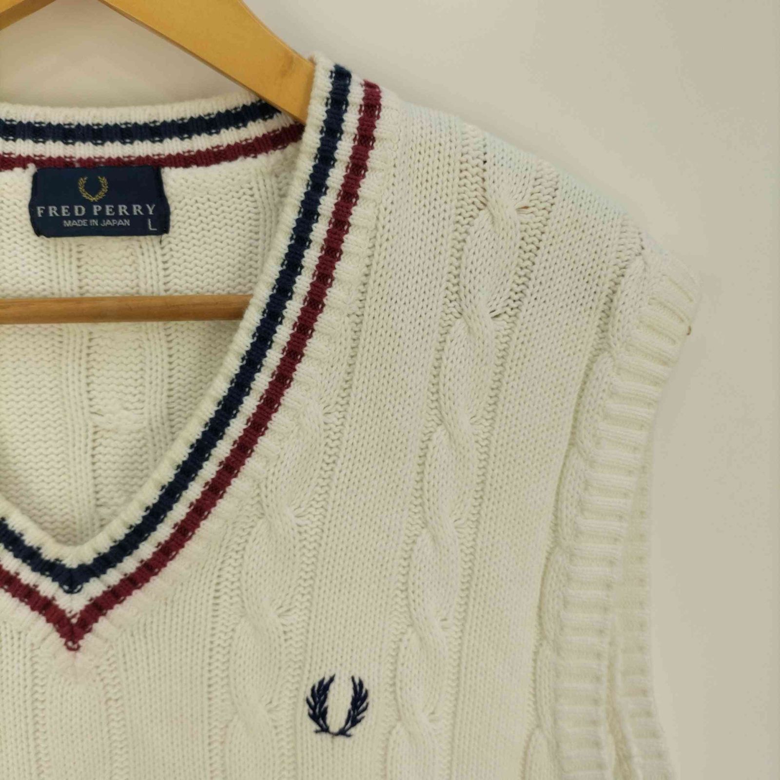フレッドペリー FRED PERRY 日本製 ケーブルコットンニットベスト 