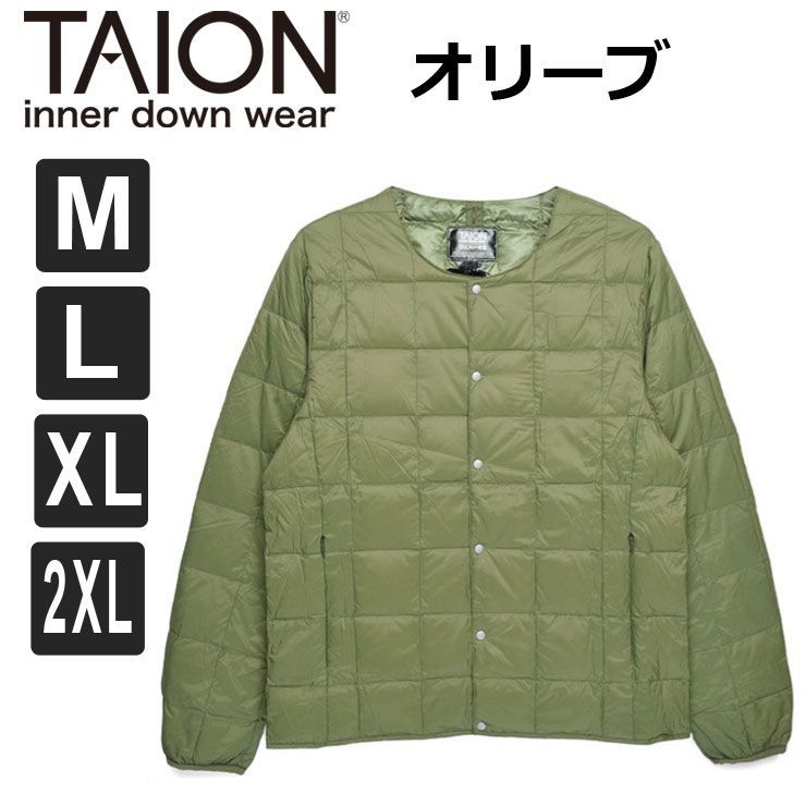 インナーダウン メンズ レディース オリーブ m l xl xxl taion タイオン クルーネック ダウンジャケット 黒 ブラック Mサイズ Lサイズ XLサイズ TAION-104