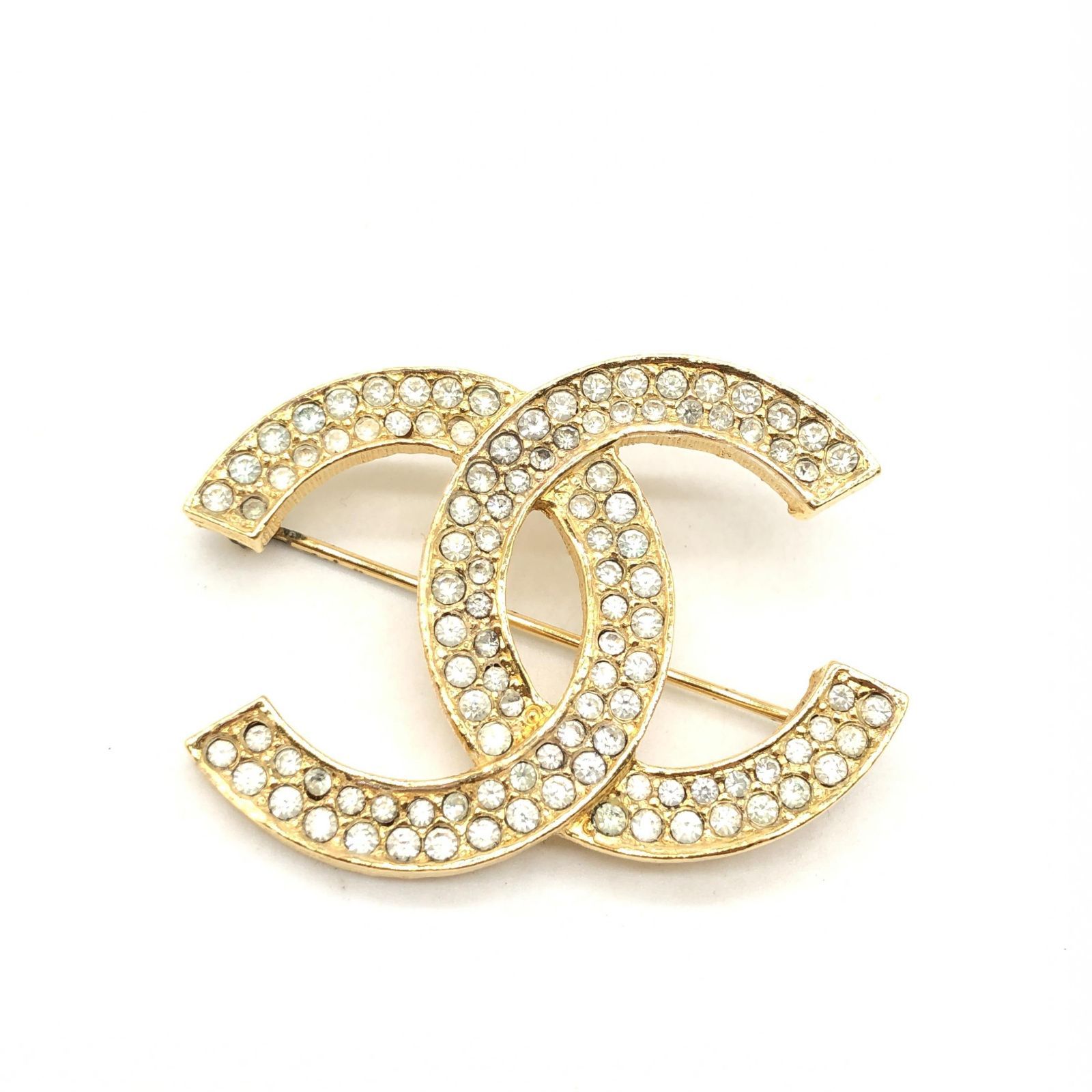 美品　CHANEL ゴールド ブローチ ストーン付き 箱付き 美品CHANEL ゴールド ブローチ ストーン付き 箱付き