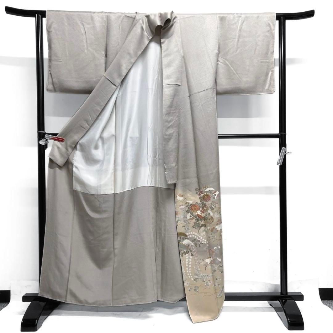 色留袖 金駒刺繍 金彩 菊花 藤 松 桔梗 楓 芝草 着物 092a d