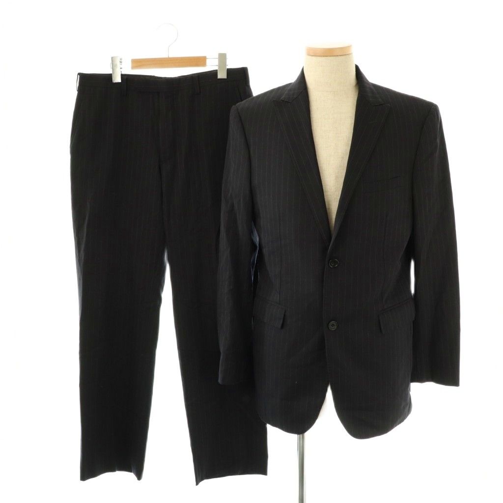 バーバリーブラックレーベル BURBERRY BLACK LABEL Super 110’s TASMANIA WOOL セットアップ スーツ テーラードジャケット パンツ ストライプ 42 ネイビー HK OS