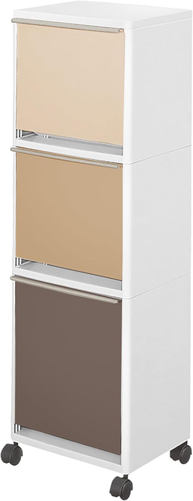 【在庫処分】アスベル ゴミ箱 フタ付 分別 12.5L×12.5×18L 日本製 縦型 ワイド ワゴン 3分別 幅33.5×奥行27.5×高さ99.0cm ブラウン