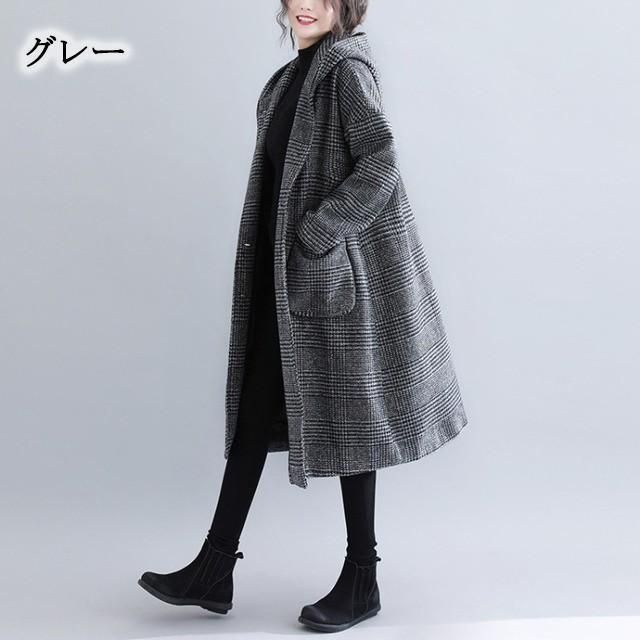 フード付き ロングコート レディース 秋 冬 アウター コート