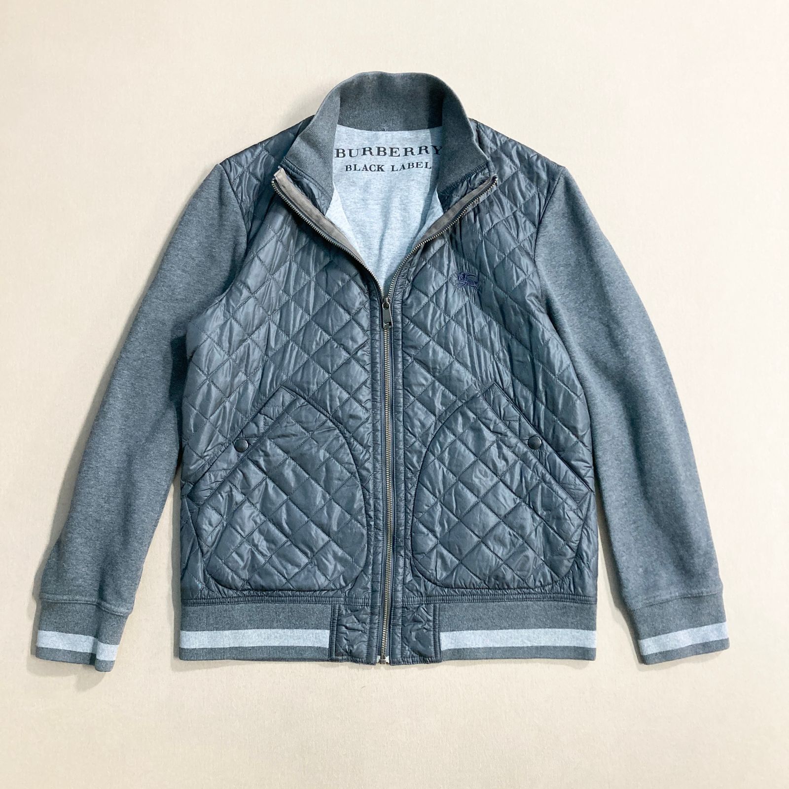 BURBERRY BLACK LABEL バーバリーブラックレーベル ブルゾン ジャケット アウター キルティング ダブルジップ  グレー サイズ2 メンズ 0.65kg