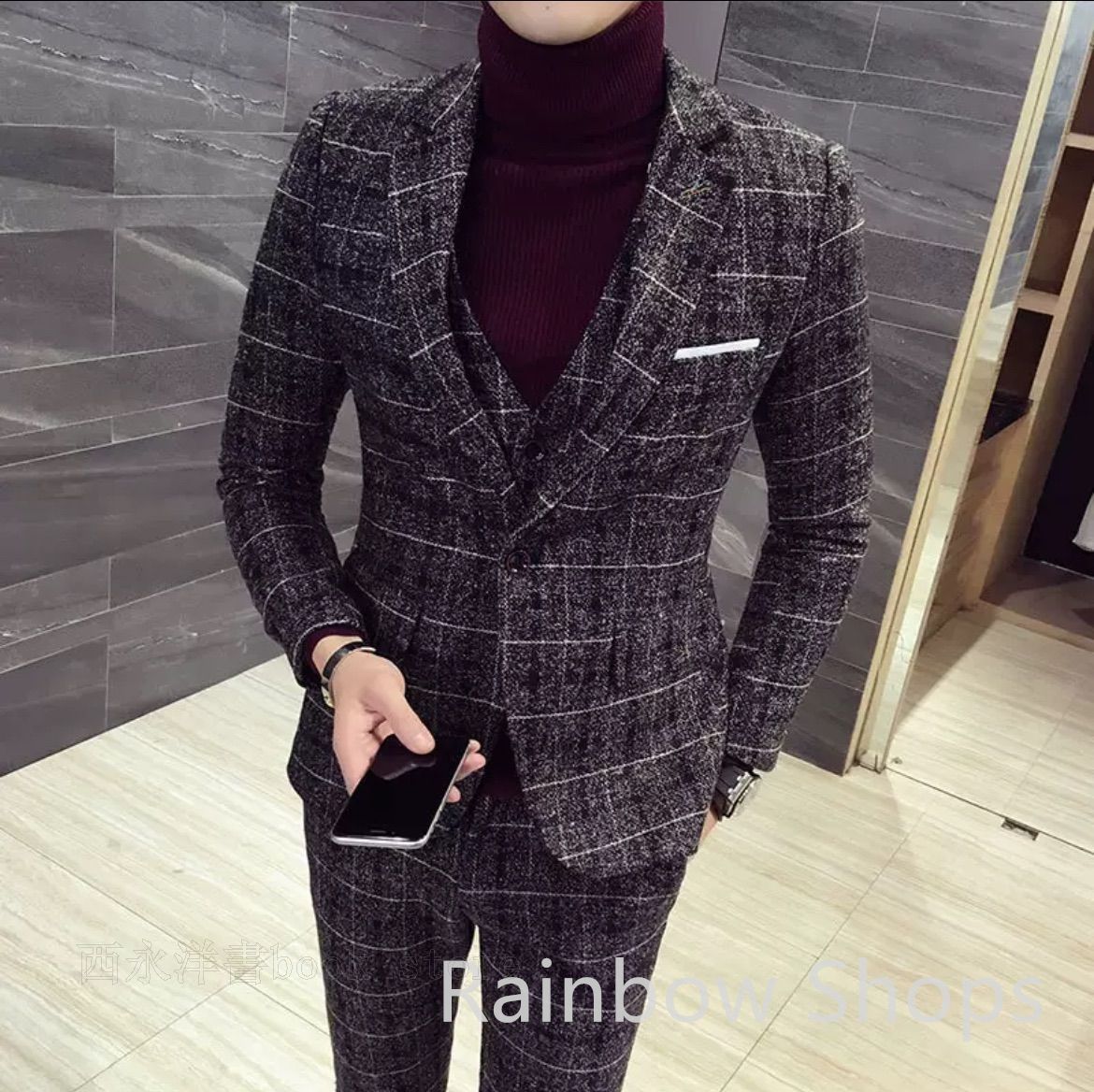 スーツ 3点セット 上下 チェック柄 メンズ m 小さい 大きいサイズ ビジネススーツ ビジネス 大きめ スーツセット カッコイイ サイドベンツ 3つのボタン 春 夏 秋 冬 スリム 50代 上着 運