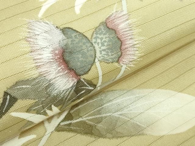 平和屋着物■極上　夏物　華道家　楠目ちづ　絽塩瀬　九寸名古屋帯　手描き　アザミ　木蘭色地　三越扱い　逸品　DZAA8780kh5 平和屋着物□極上 夏物 華道家 楠目ちづ 絽塩瀬 九寸名古屋帯 手描き