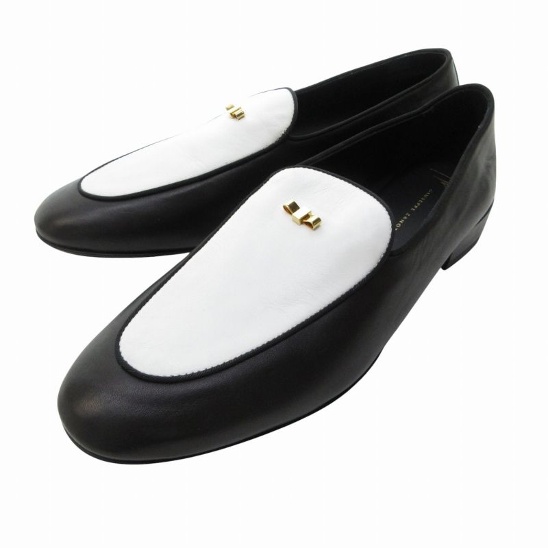 ジュゼッペザノッティデザイン GIUSEPPE ZANOTTI DESIGN ローファー スリッポン リボン レザー バイ 白 ホワイト 茶 ダークブラウン 43 約28cm 0602