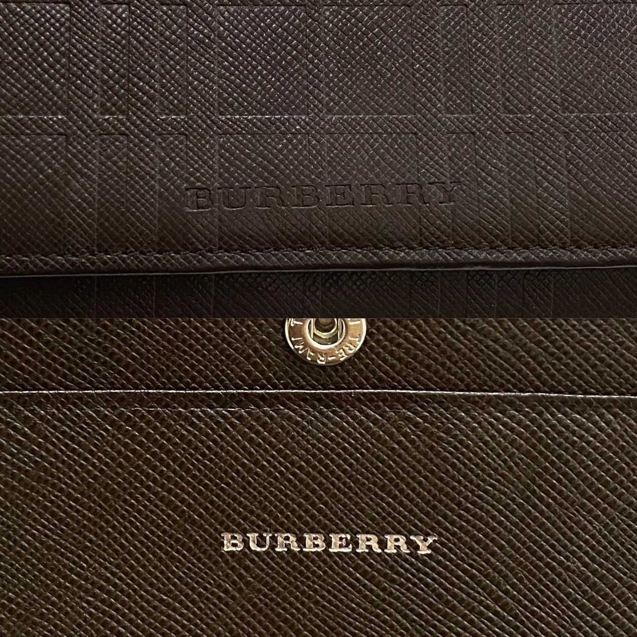 極 美品 BURBERRY バーバリー ロゴ エンボス レザー 本革 チェック 三