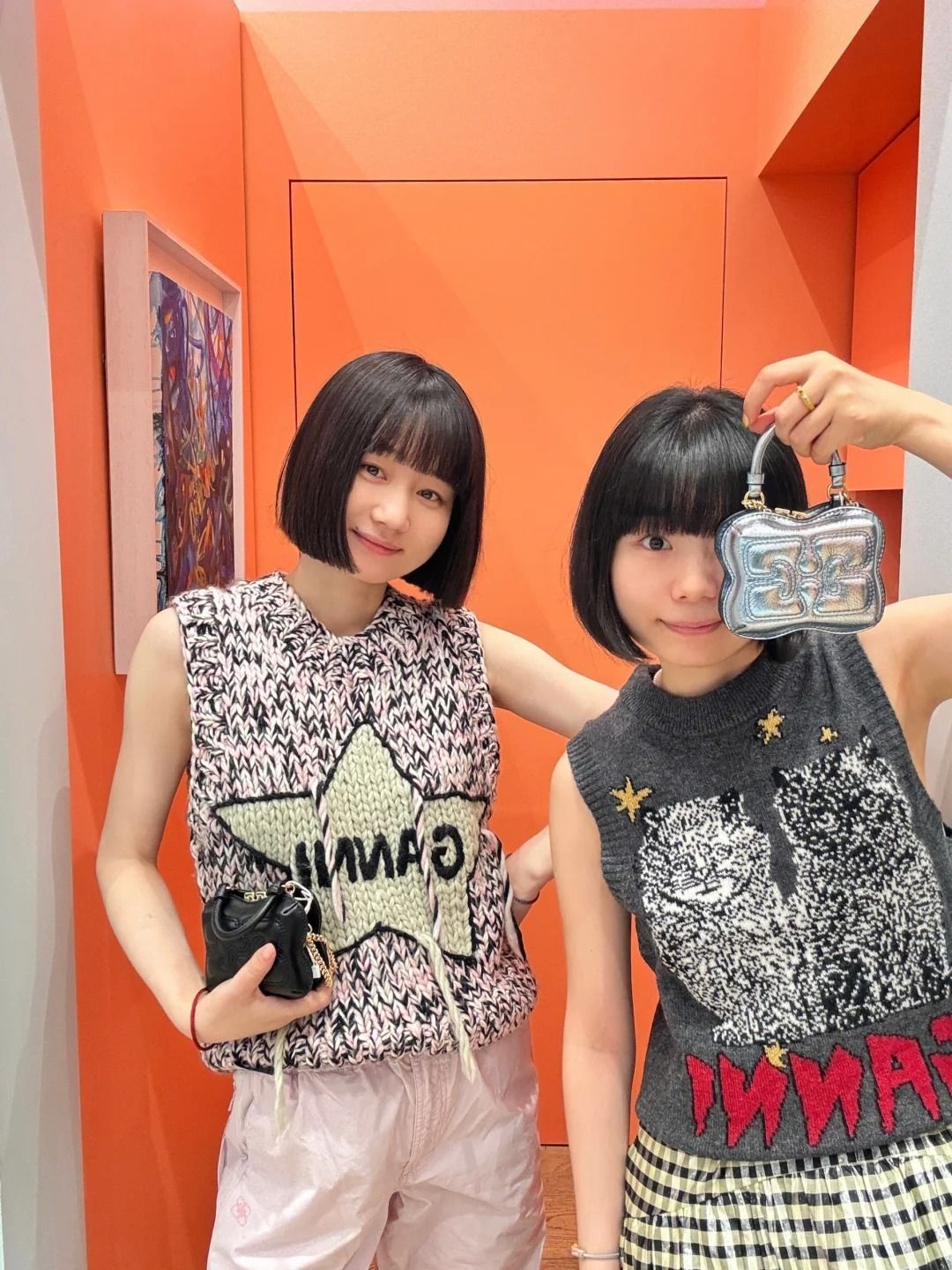 GANNI ガニー トップス ニット セーター ベスト ジレ ノースリーブ スター柄 ピンク ロゴ