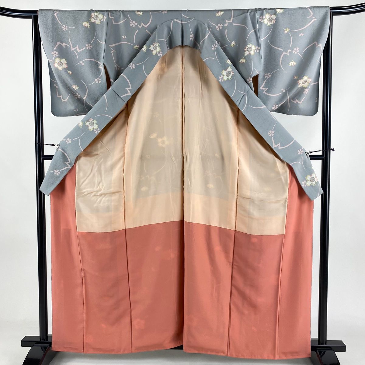 色無地 身丈161.5cm 裄丈68.5cm L 袷 コシノヒロコ 落款 地紋 からし色  