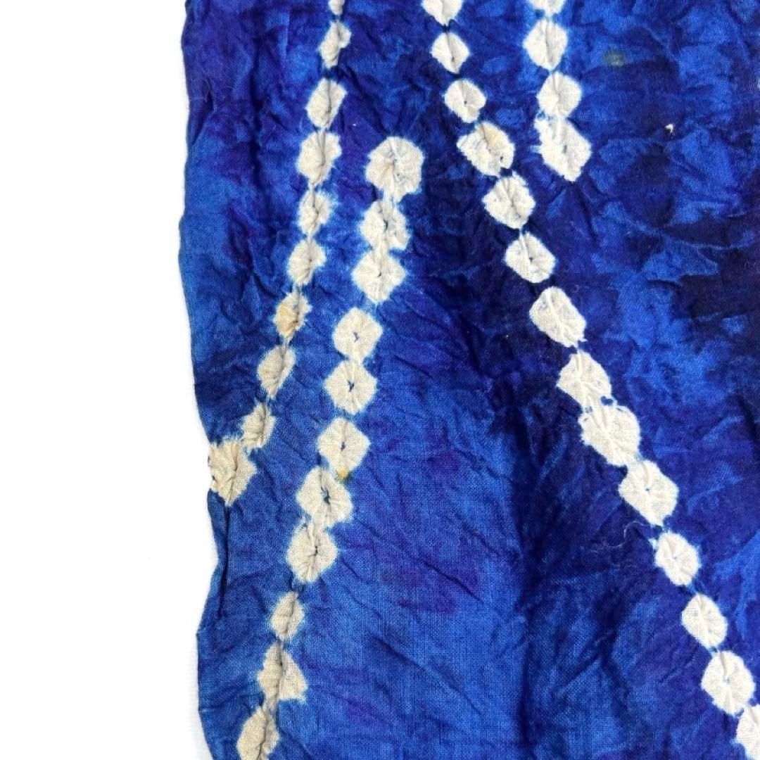 有松鳴海絞り 流れに花模様 藍染 白色 綿 浴衣 着物 06 A9 有松鳴海