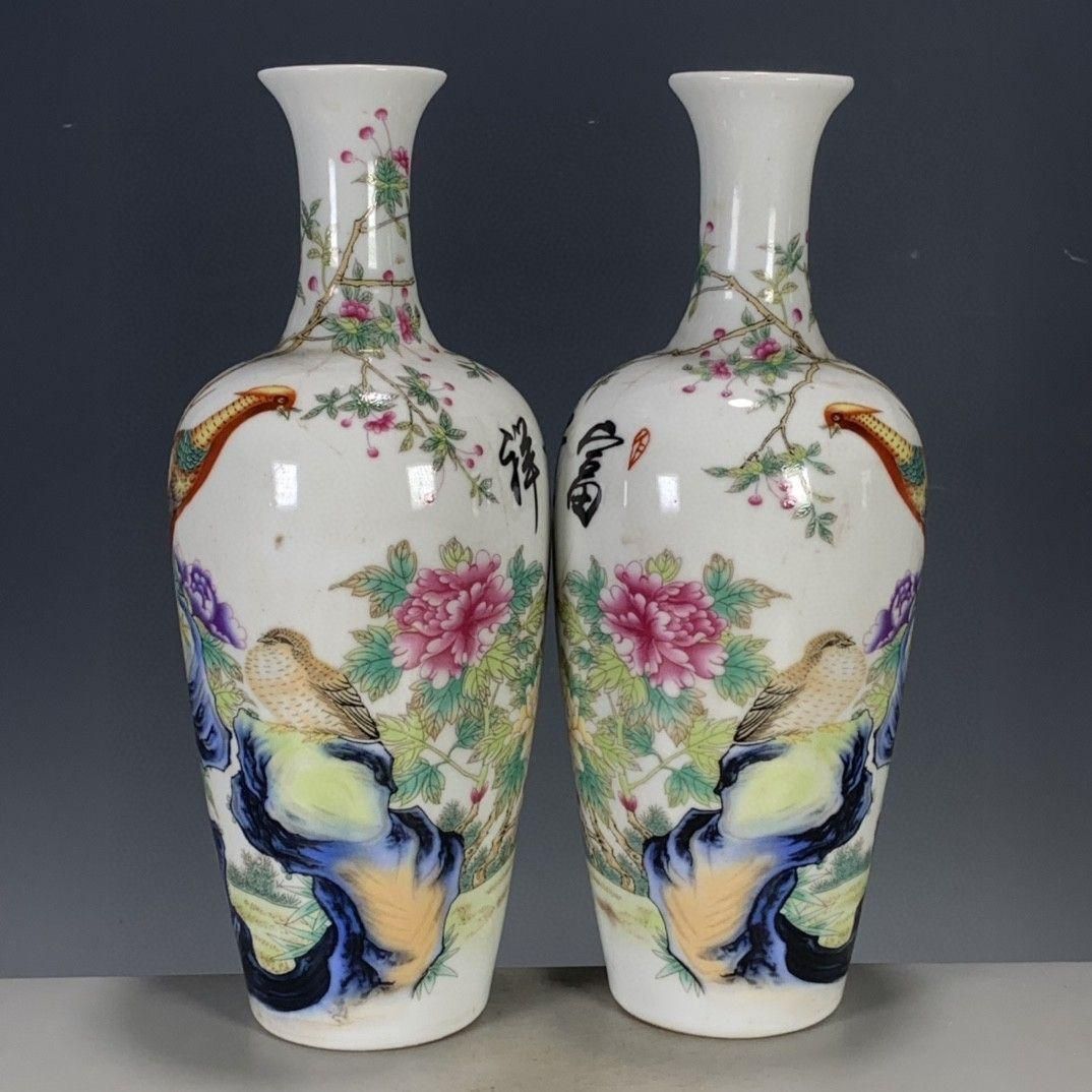 粉彩花鳥富貴吉祥花瓶  景徳鎮 陶磁器 装飾品 現代工芸品 美術品 置物 粉彩花鳥富貴吉祥花瓶 景徳鎮 陶磁器 装飾品 現代工芸品 美術品