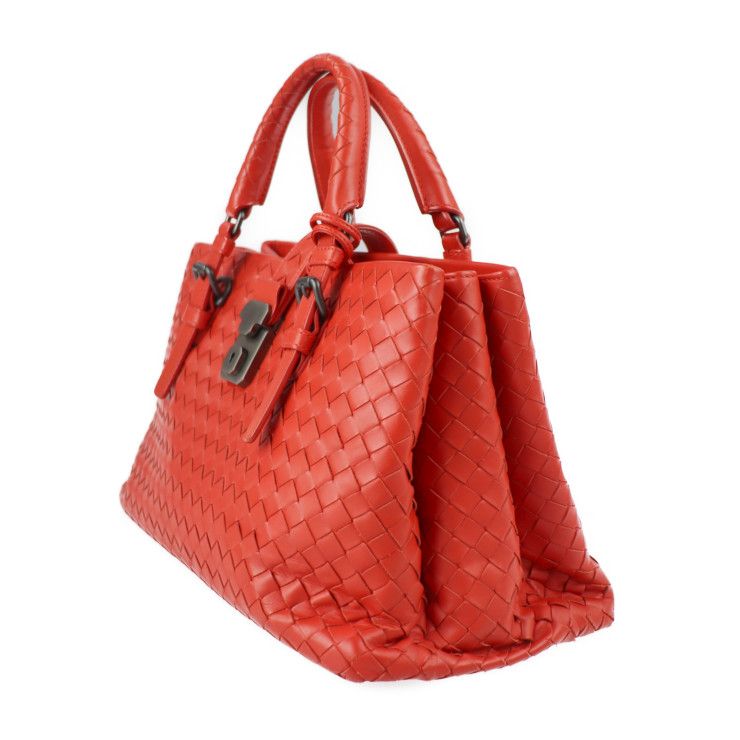 BOTTEGAVENETA ボッテガヴェネタ スモール ローマバッグ ハンドバッグ 337303 カーフレザー レッド イントレチャート 2WAY  ショルダーバッグ トートバッグ 【本物保証】 - メルカリ