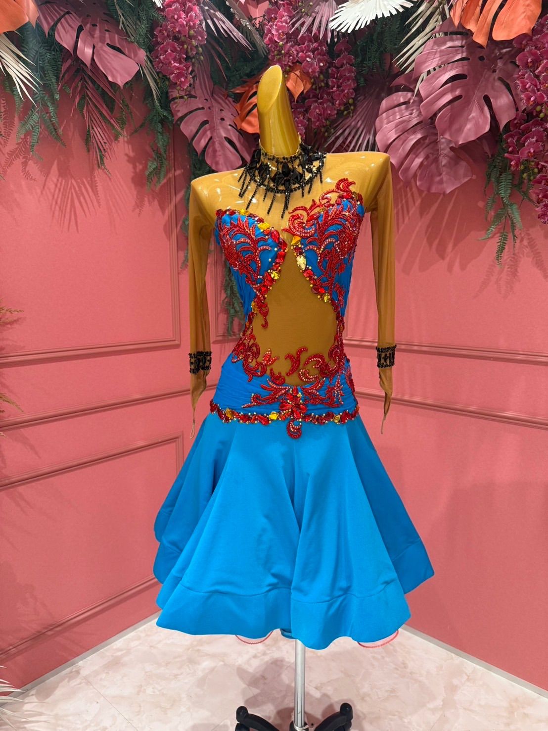 社交ダンス gentil ジャンティ ラテンドレス ブルー サイズS