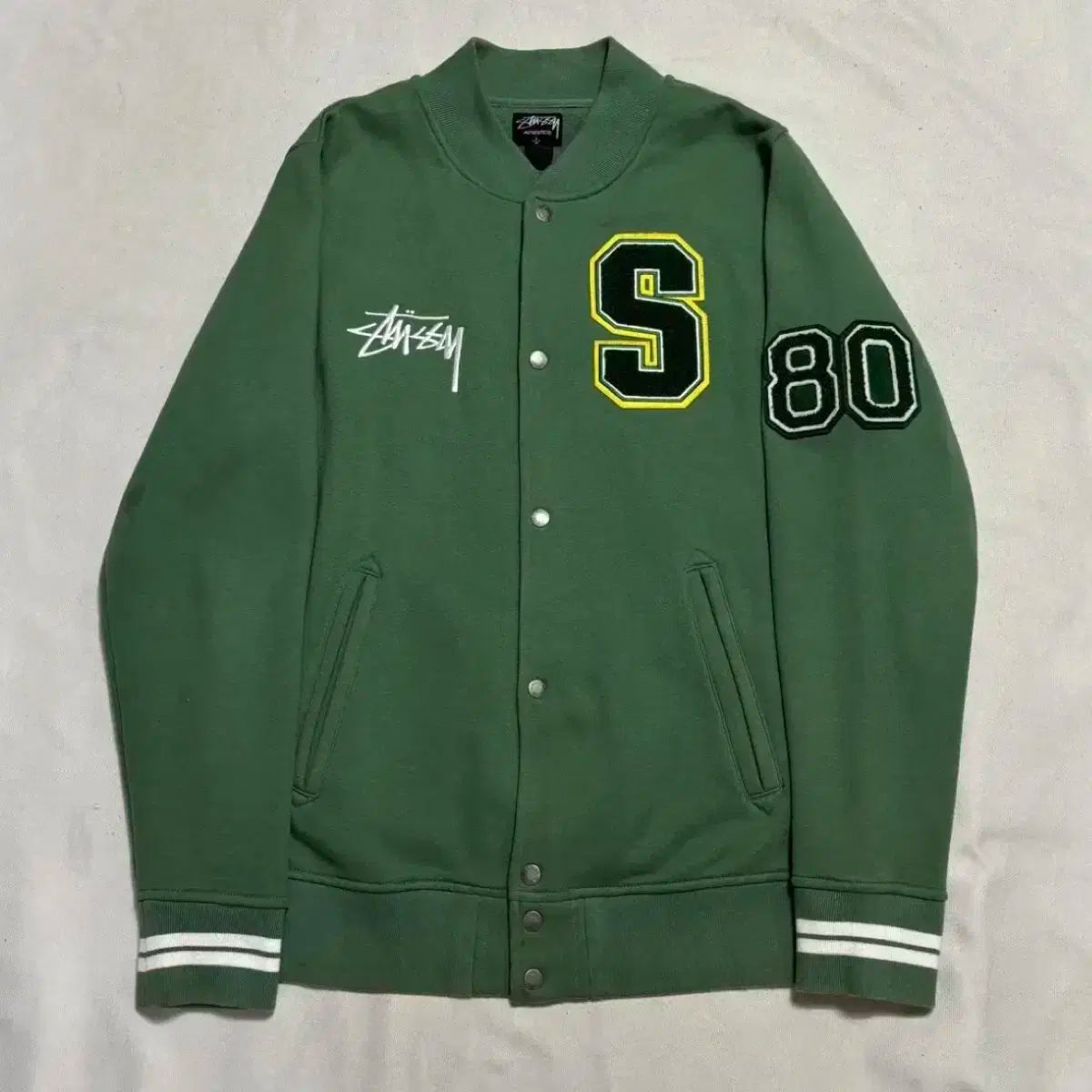 STUSSY ステューシー S パッチワーク 緑 バーシティ ジャケット