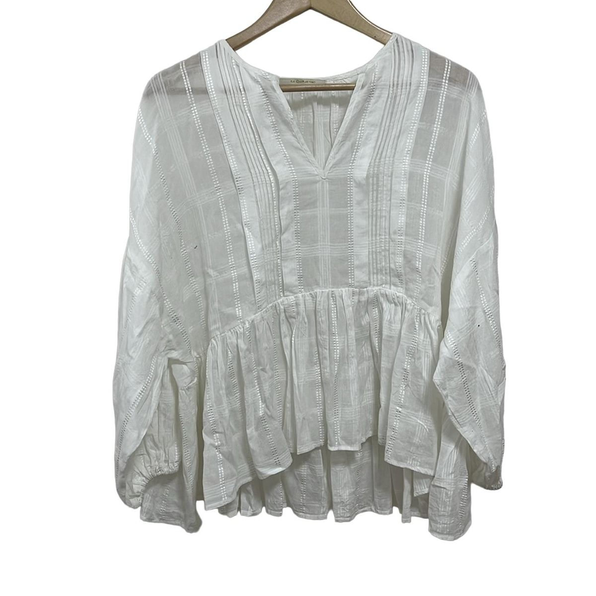 NE QUITTEZ PAS ヌキテパ チュニック サイズF レディース - 白 Vネック|長袖|チェック柄|シースルー