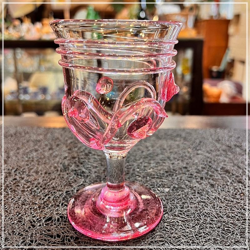 津軽びいどろ ワイングラス 北洋硝子 台付グラス 170ml ハンドメイド 津軽 ピンク かわいい オシャレ ME0522-2