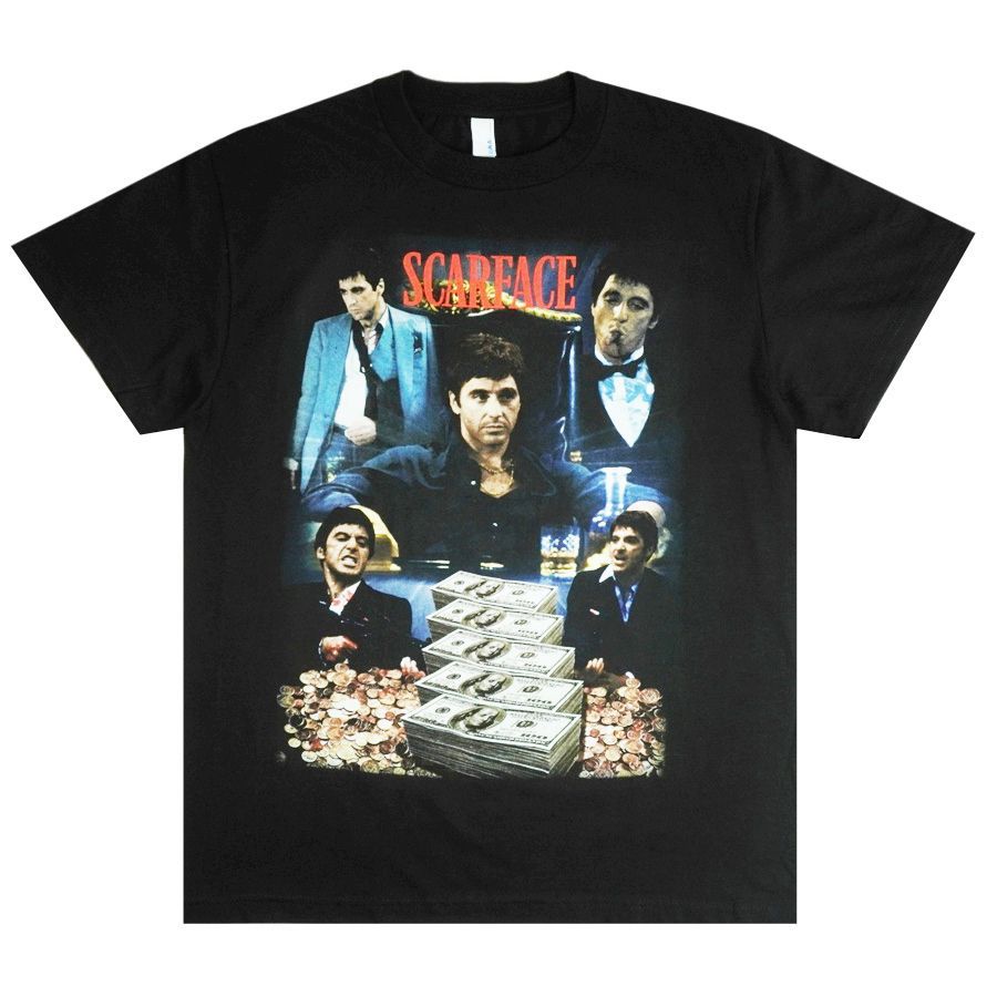 メンズ Tシャツ   SCARFACE TEE スカーフェイス 映画Tシャツ トニーモンタナ ギャング マフィア ブラック 黒 映画 MOVIE 男女兼用 半袖 TSHIRTS 抗争 クライム スリラー アル・パチーノ レディース
